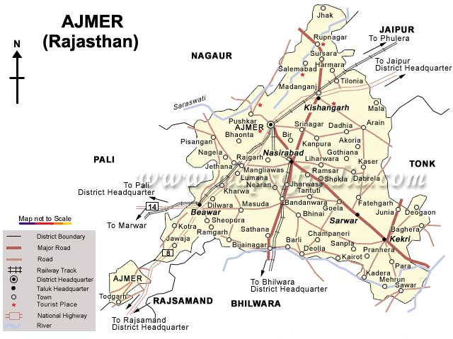 Tourist Map of Ajmer, Ajmer City Travel Map