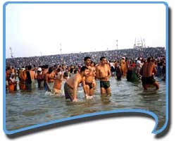Three holy rivers Ganga, Yamuna, and the mythical Saraswati