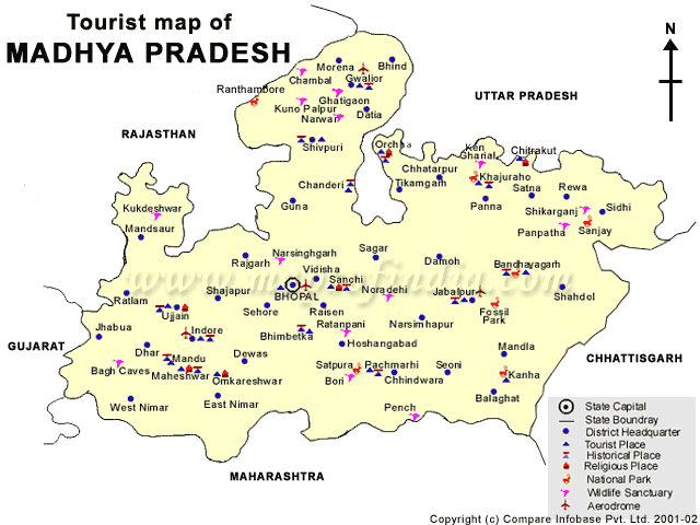 Tourist Map of Madhya Pradesh