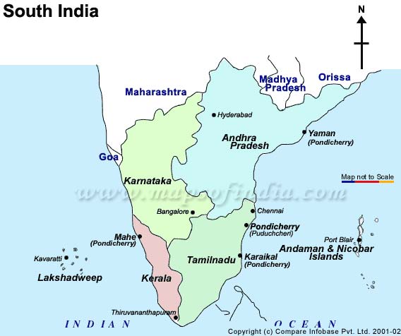 Tourist Map of South India, South India Tourist Map