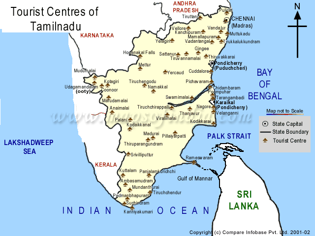 Travel map of TamilNadu