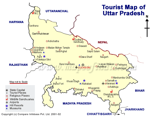 Tourist Map of Uttar Pradesh